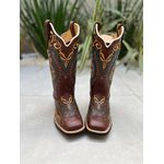 BOTA TEXANA EM COURO LATEGO BORDADO TRIBAL DOURADO E VERDE 