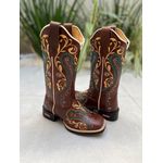 BOTA TEXANA EM COURO LATEGO BORDADO TRIBAL DOURADO E VERDE 