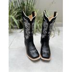 BOTA TEXANA EM COURO PRETO BORDADO RAMOS SOLADO BRANCO