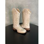 BOTA TEXANA EM COURO OFF WHITE BORDADO FLORES + METAIS