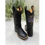 BOTA TEXANA EM COURO PRETO BORDADO RAMOS + NOSSA SENHORA