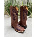 BOTA TEXANA EM COURO BORDADO TRIBAL AZUL E BRANCO COM TRICE