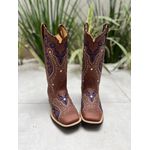 BOTA TEXANA EM COURO BORDADO TRIBAL AZUL E BRANCO COM TRICE