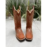 BOTA TEXANA EM COURO HORSE TELHA BORDADO TRIBAL DOURADO