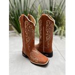 BOTA TEXANA EM COURO HORSE TELHA BORDADO TRIBAL DOURADO