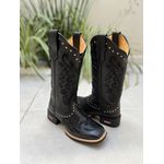 BOTA TEXANA EM COURO LATEGO PRETO BORDADO ALL BLACK + METAIS