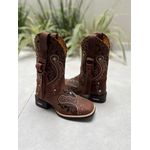 BOTA TEXANA EM COURO MARROM BORDADO TRIBAL COM TRICE E CORDINHAS CANO TRADICIONAL