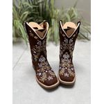 BOTA TEXANA EM COURO NOBUCK CAFÉ BORDADO FLORES