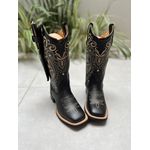 BOTA TEXANA EM COURO PRETO BORDADO TRIBAL + BAINHA + FACA