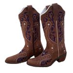 BOTA TEXANA EM COURO TRIBAL AZUL BICO FINO