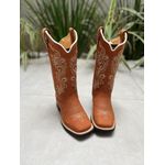 BOTA TEXANA EM COURO HORSE TELHA BORDADO RAMOS DOURADO AMANDA