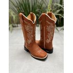 BOTA TEXANA EM COURO HORSE TELHA BORDADO RAMOS DOURADO AMANDA
