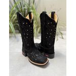 BOTA TEXANA EM COURO NOBUCK PRETO BORDADO RAMOS ALL BLACK + METAIS