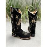 BOTA TEXANA EM COURO PRETO BORDADO CAVALO E NOSSA SENHORA + BAINHA + FACA