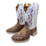 BOTA TEXANA EM COURO A LASER PINTURA CAVALO E BORDADO FLORES ROXO CANO TRADICIONAL 