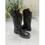 BOTA TEXANA EM COURO PRETO BORDADO TRIBAL ALL BLACK COM METAIS E BRILHANTES