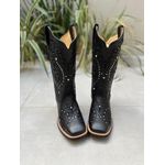 BOTA TEXANA EM COURO PRETO BORDADO TRIBAL ALL BLACK COM METAIS E BRILHANTES