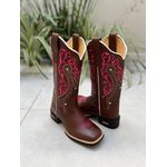 TEXANA COURO MARROM BORDADO TRIBAL ROSA E BRANCO