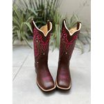TEXANA COURO MARROM BORDADO TRIBAL ROSA E BRANCO