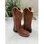 BOTA TEXANA EM COURO BORDADO TRIBAL LARANJA E BRANCO