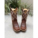 BOTA TEXANA EM COURO BORDADO CRUZ BRANCO E BEGE CANO TRADICIONAL 