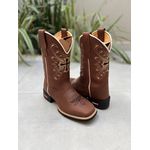 BOTA TEXANA EM COURO BORDADO CRUZ PRETO E BEGE CANO TRADICIONAL 