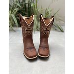 BOTA TEXANA EM COURO BORDADO CRUZ PRETO E BEGE CANO TRADICIONAL 