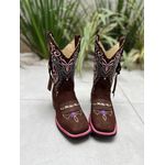 BOTA TEXANA EM COURO BORDADO TRIBAL AZUL E ROSA COM TRICE E CORDINHAS CANO TRADICIONAL