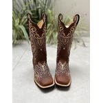 BOTA TEXANA EM COURO BORDADO TRIBAL BEGE E BRANCO COM TRICE 