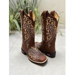 BOTA TEXANA EM COURO BORDADO TRIBAL BEGE E BRANCO COM TRICE 