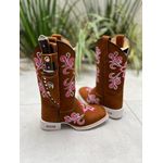 KIT TEXANA EM COURO BORDADO CRUZ ROSA + BAINHA + FACA 