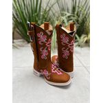 KIT TEXANA EM COURO BORDADO CRUZ ROSA + BAINHA + FACA 