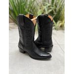 BOTA TEXANA EM COURO PRETO BORDADO PRETO BICO FINO CANO TRADICIONAL