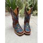 BOTA TEXANA EM COURO A LASER CRUZ BORDADO E GLITTER AZUL + METAIS CANO TRADICIONAL