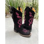 KIT TEXANA EM COURO NOBUCK PRETO BORDADO ROSA + BAINHA + FACA 