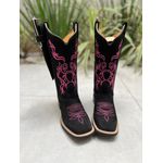 KIT TEXANA EM COURO NOBUCK PRETO BORDADO ROSA + BAINHA + FACA 