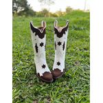 BOTA TEXANA EM COURO MARROM E BRANCO COM RECORTES BICO FINO 