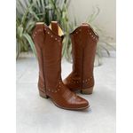 BOTA TEXANA EM COURO MARROM COM METAIS BICO FINO