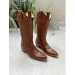 BOTA TEXANA EM COURO MARROM COM METAIS BICO FINO