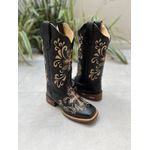 BOTA TEXANA EM COURO PRETO BORDADO CRUZ E RAMOS BEGE E MARROM 