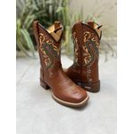 BOTA TEXANA EM COURO MUSTANG BORDADO TRIBAL CANO TRADICIONAL