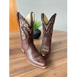 BOTA TEXANA EM COURO MARROM BORDADO TRIBAL COM TRICE BICO FINO 