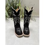 BOTA TEXANA EM COURO NOBUCK PRETO BORDADO FLORES E SOLADO BRANCO 