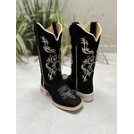 BOTA TEXANA EM COURO NOBUCK PRETO BORDADO FLORES E SOLADO BRANCO 