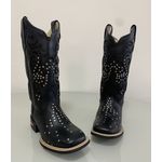 BOTA TEXANA EM COURO PRETO A LASER GLITTER PRETO + METAIS 