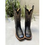 BOTA TEXANA EM COURO PRETO BORDADO TRIBAL BEGE 