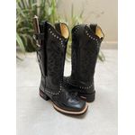 KIT BOTA TEXANA EM COURO ALL BLACK BORDADA COM METAIS + BAINHA + FACA 