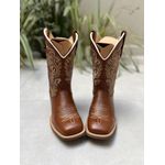 BOTA TEXANA EM COURO MARROM BORDADO RAMOS BEGE SOLADO MARROM E CANO TRADICIONAL 