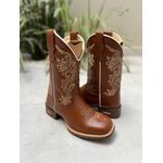 BOTA TEXANA EM COURO MARROM BORDADO RAMOS BEGE SOLADO MARROM E CANO TRADICIONAL 