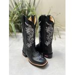 BOTA TEXANA EM COURO PRETO BORDADO RAMOS + FLORÃO BRANCO 